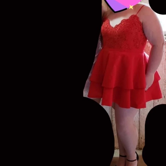 Plus Size - Red Cocktail Dress - Picture 4 of 4